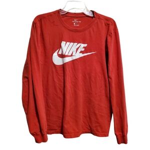 NIKE Big Swoosh Logo Red Long Sleeve T-Shirt Tee Men's Size L